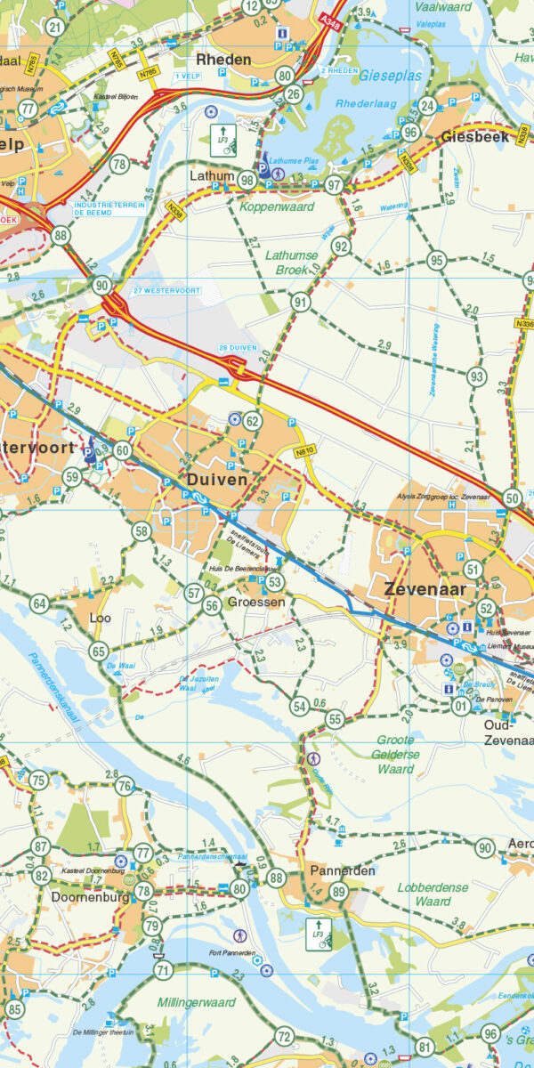 Fietskaart regio Arnhem Nijmegen 9789028700901  Falk Fietskaarten met Knooppunten  Fietskaarten Nijmegen en het Rivierengebied
