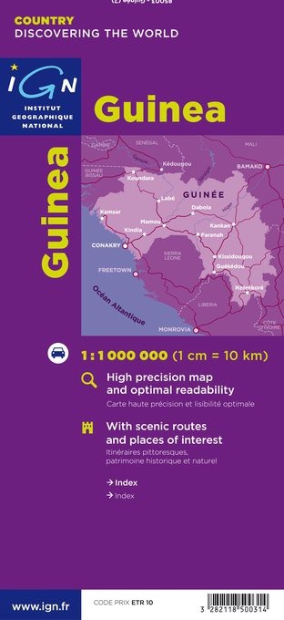 Guinée 1:1.000.000 3282118500314  IGN   Landkaarten en wegenkaarten Guinee-Bissau, Guinee, Sierra Leone, Liberia