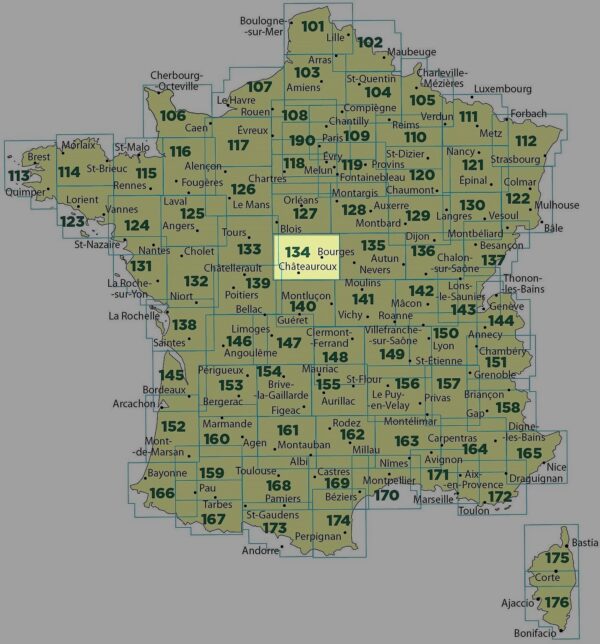 SV-134  Bourges, Châteauroux | omgevingskaart / fietskaart 1:100.000 9782758547570  IGN Série Verte 1:100.000  Fietskaarten, Landkaarten en wegenkaarten Loire & Centre