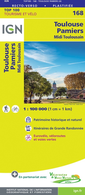 SV-168  Toulouse, Pamiers | omgevingskaart / fietskaart 1:100.000 9782758547761  IGN Série Verte 1:100.000  Fietskaarten, Landkaarten en wegenkaarten Lot, Tarn, Toulouse