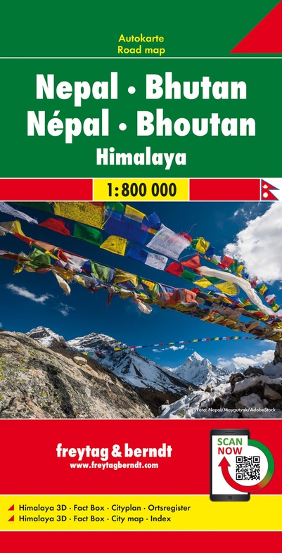 Nepal, Bhutan | autokaart, wegenkaart 1:800.000 9783707918410  Freytag & Berndt   Landkaarten en wegenkaarten Nepal