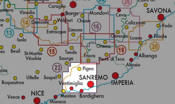 FRA-23 Sanremo - Mentone - Bassa Val Roya - Val Nervia | wandelkaart 1:25.000 9788897465294  Fraternali Editore Fraternali 1:25.000  Wandelkaarten Genua, Cinque Terre (Ligurië)