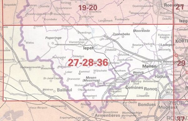 NGI-27-28-36  Ieper (topografische kaart 1:50.000) 9789462352483  NGI Belgie 1:50.000  Wandelkaarten Gent, Brugge & westelijk Vlaanderen