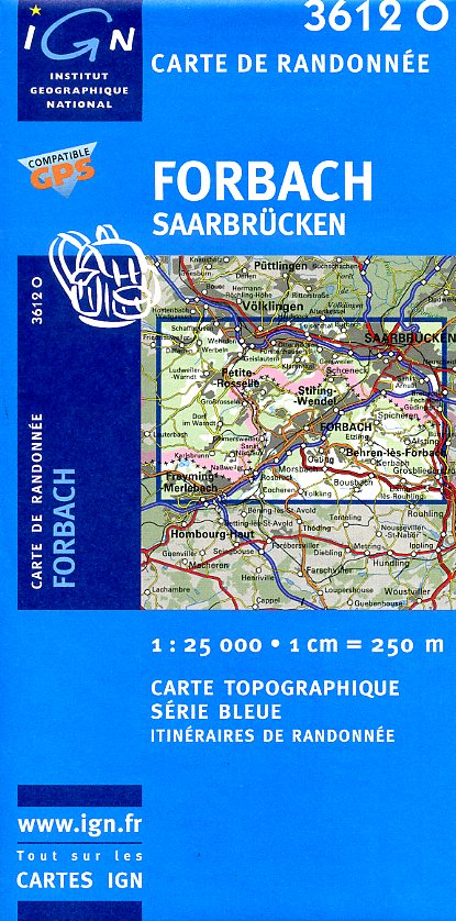 3612 Ouest  Forbach | topografische wandelkaart 1:25.000 3612O  IGN Serie Bleue 1:25.000  Wandelkaarten Vogezen