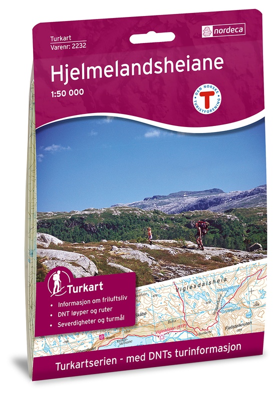 DNT-2232 Hjelmelandsheiane | topografische wandelkaart 1:50.000 7046660022320  Nordeca Turkart Norge 1:50.000  Wandelkaarten Zuid-Noorwegen