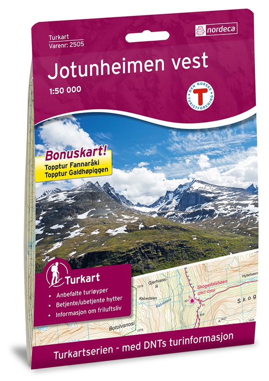 DNT-2505  Jotunheimen Vest | topografische wandelkaart 1:50.000 7046660025055  Nordeca Turkart Norge 1:50.000  Wandelkaarten Midden-Noorwegen