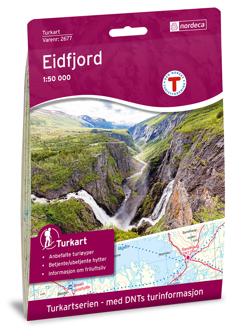 DNT-2677  Eidfjord | topografische wandelkaart 1:50.000 7046660026779  Nordeca Turkart Norge 1:50.000  Wandelkaarten Zuid-Noorwegen