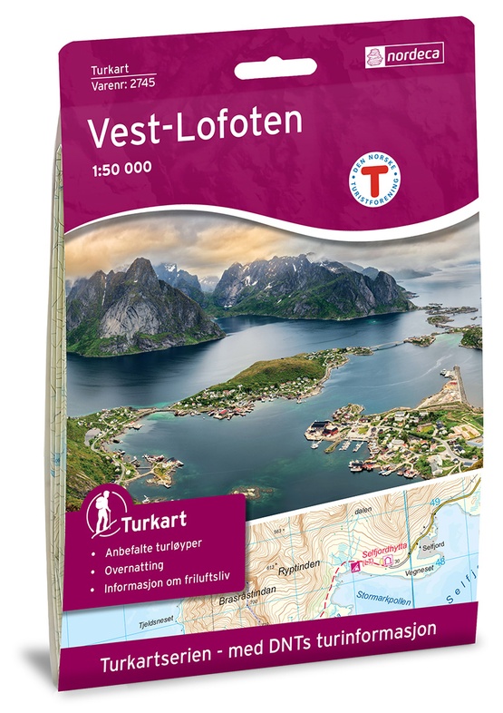 DNT-2745  Vest-Lofoten | topografische wandelkaart 1:50.000 7046660027455  Nordeca Turkart Norge 1:50.000  Wandelkaarten Lofoten en Vesterålen