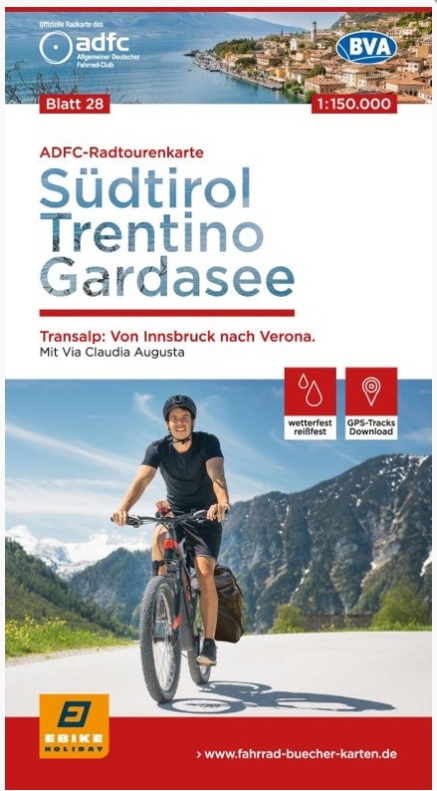 ADFC-28 Zuid-Tirol, Trentino, Gardameer | fietskaart 1:150.000 9783870739317  ADFC / BVA Radtourenkarten 1:150.000  Fietskaarten Gardameer, Zuid-Tirol, Dolomieten