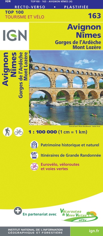 SV-163  Avignon, Nîmes | omgevingskaart / fietskaart 1:100.000 9782758547723  IGN Série Verte 1:100.000  Fietskaarten, Landkaarten en wegenkaarten Cevennen, Languedoc