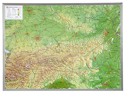 Oostenrijk 3-dimensionale reliefkaart 1:800.000, aluminium lijst 4280000002501  Georelief   Wandkaarten Oostenrijk