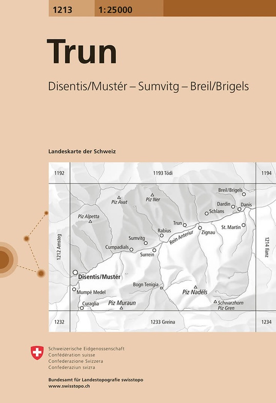 topografische wandelkaart CH-1213  Trun [2015] * 9783302012131  Bundesamt / Swisstopo LKS 1:25.000 Graubünden  Wandelkaarten Graubünden