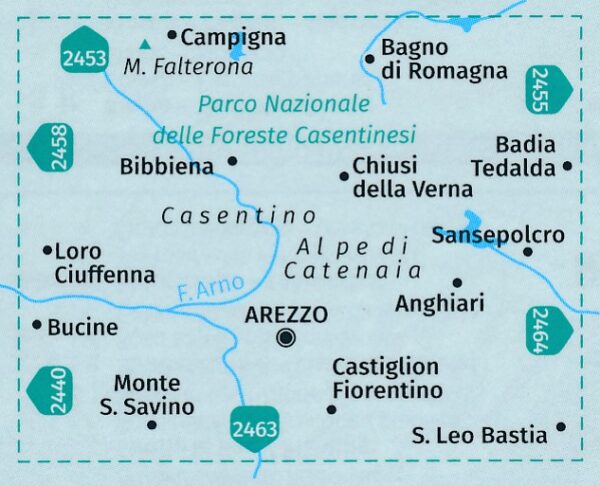 Kompass wandelkaart KP-2459  Arezzo - Casentino 1:50.000 * 9783990447406  Kompass Wandelkaarten Kompass Italië  Wandelkaarten Toscane, Florence