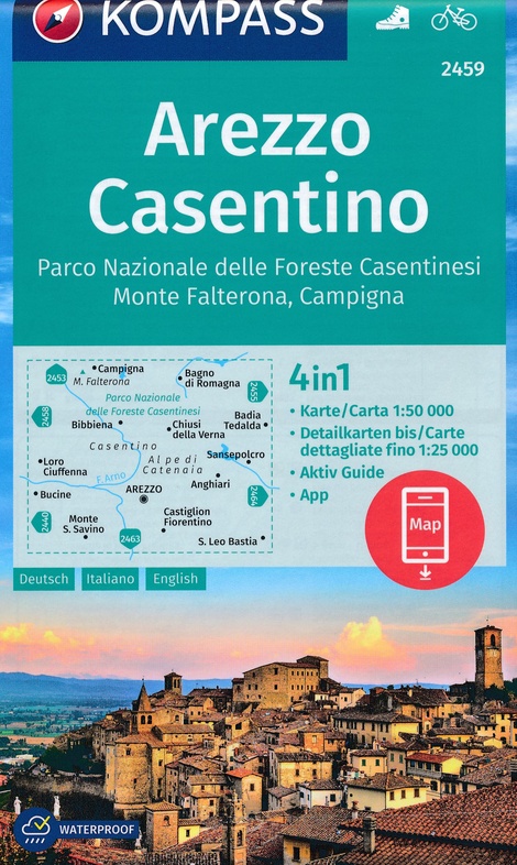wandelkaart KP-2459  Arezzo - Casentino 1:50.000 | Kompass 9783990447406  Kompass Wandelkaarten Kompass Italië  Wandelkaarten Toscane, Florence