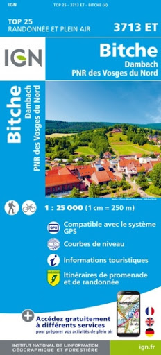 wandelkaart 3713ET Bitche, PNR des Vosges du Nord 1:25.000 9782758550433  IGN IGN 25 Vogezen  Wandelkaarten Vogezen