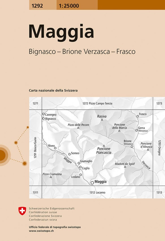 topografische wandelkaart CH-1292  Maggia [2020] 9783302012926  Bundesamt / Swisstopo LKS 1:25.000 Tessin  Wandelkaarten Tessin, Ticino