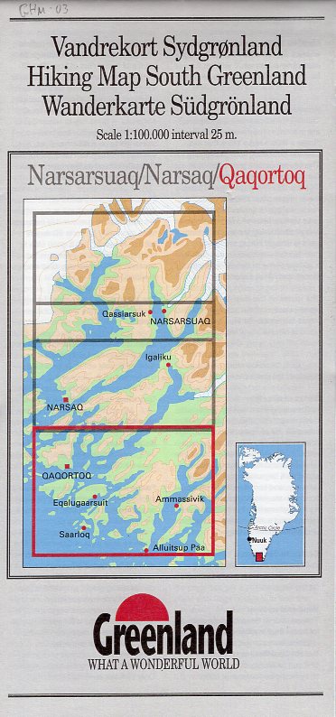 GHM-03  Qaqortoq 1:100.000 0257068  Kort-og Matrikelstyrelsen Greenl. Hiking Maps  Wandelkaarten Groenland