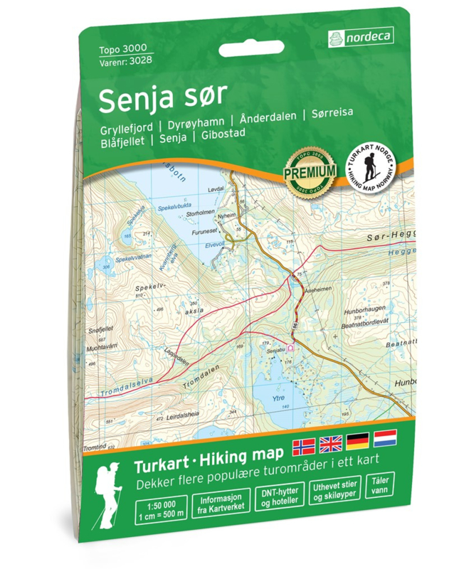 NO-3028 Senja Sør | topografische wandelkaart 1:50.000 7046660030288  Nordeca Topo 3000  Wandelkaarten Noors Lapland