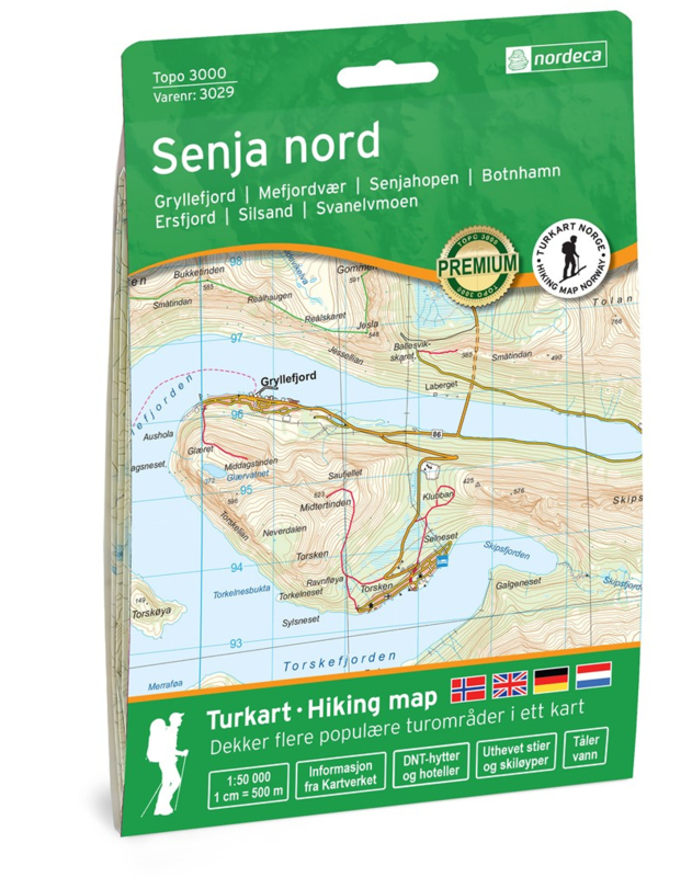 NO-3029 Senja Nord | topografische wandelkaart 1:50.000 7046660030295  Nordeca Topo 3000  Wandelkaarten Noors Lapland