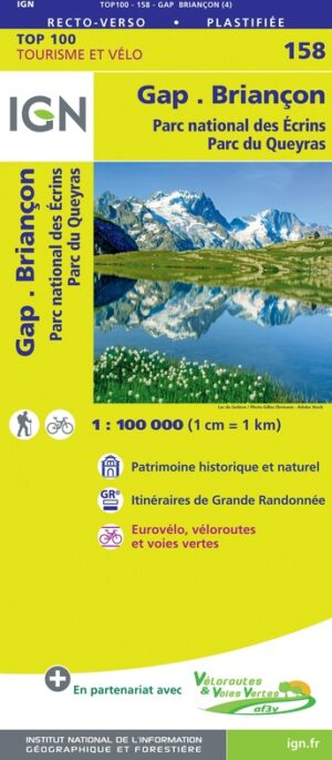 SV-158  Gap, Briançon | omgevingskaart / fietskaart 1:100.000 9782758547693  IGN Série Verte 1:100.000  Fietskaarten, Landkaarten en wegenkaarten Écrins, Queyras, Hautes Alpes