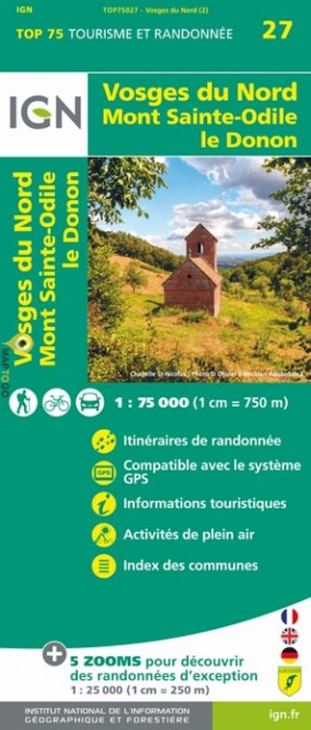 TSQ-27 Vosges du Nord | IGN overzichts- en wandelkaart 9782758549734  IGN TOP 75  Fietskaarten, Lopen naar Rome, Wandelkaarten Vogezen