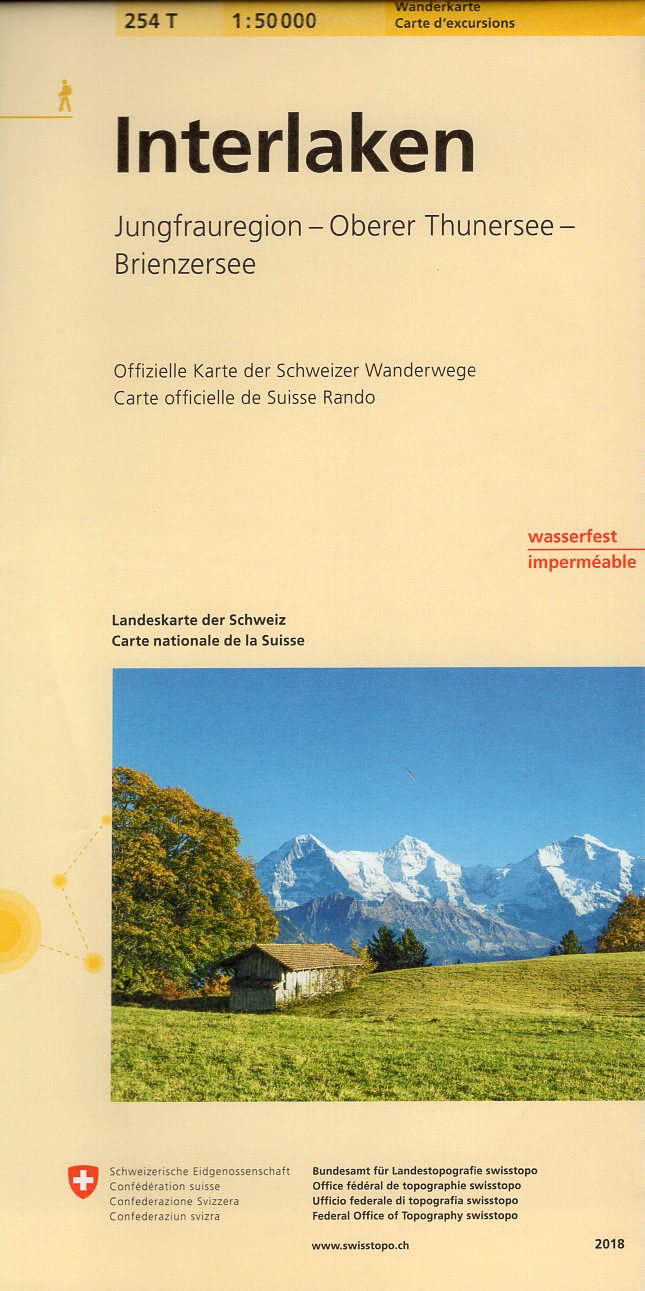 topografische wandelkaart 254T Interlaken [2018] 9783302302546  Bundesamt / Swisstopo T-serie 1:50.000  Wandelkaarten Berner Oberland