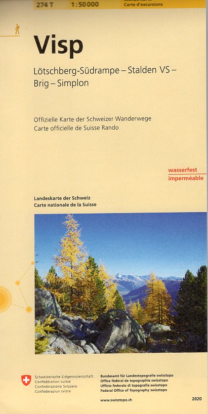 topografische wandelkaart 274T  Visp [2020] 9783302302744  Bundesamt / Swisstopo T-serie 1:50.000  Wandelkaarten Oberwallis