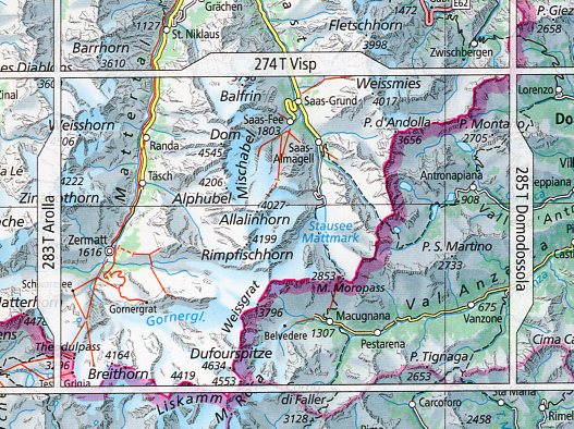 topografische wandelkaart 284T  Mischabel [2020] 9783302302843  Bundesamt / Swisstopo T-serie 1:50.000  Wandelkaarten Oberwallis