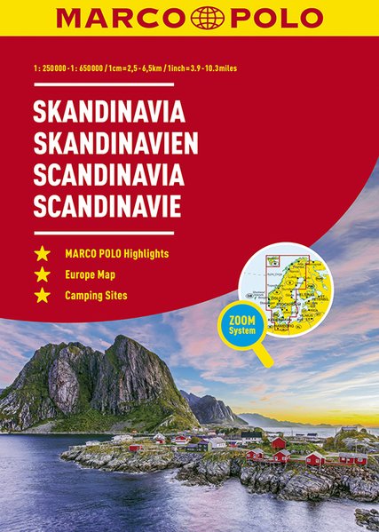 Skandinavië wegenatlas 1/250.000 - 650.000 9783829737371  Marco Polo   Wegenatlassen Scandinavië (& Noordpool)