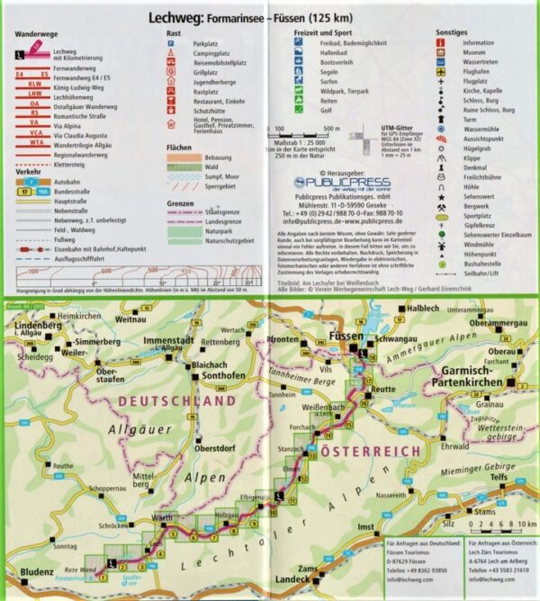 Der Lechweg | Leporello wandelkaart 1:25.000 9783899207286  Publicpress   Wandelkaarten Tirol