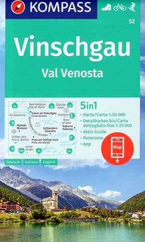 Kompass wandelkaart KP-52 * Vinschgau/Val Venosta 1:50.000 9783990447413  Kompass Wandelkaarten Kompass Zuid-Tirol, Dolomieten  Wandelkaarten Zuid-Tirol, Dolomieten
