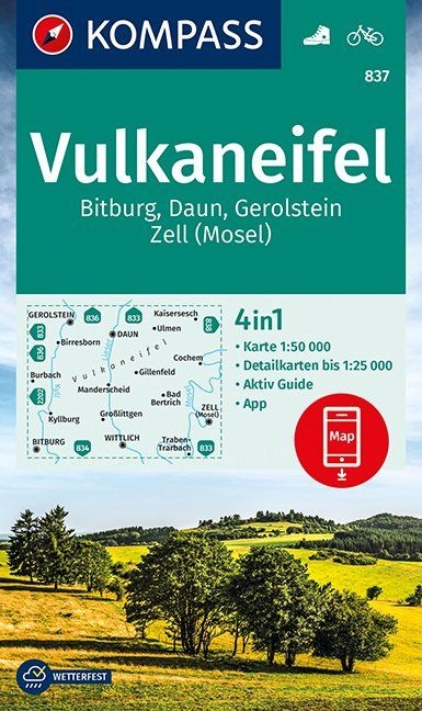 wandelkaart KP-837 Vulkaneifel | Kompass 9783990448311  Kompass Wandelkaarten Kompass Rheinland-Pfalz  Wandelkaarten Eifel