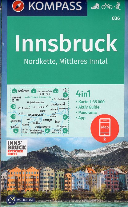 Kompass wandelkaart KP-036 Innsbruck und Umgebung 9783990448618  Kompass Wandelkaarten Kompass Oostenrijk  Wandelkaarten Tirol