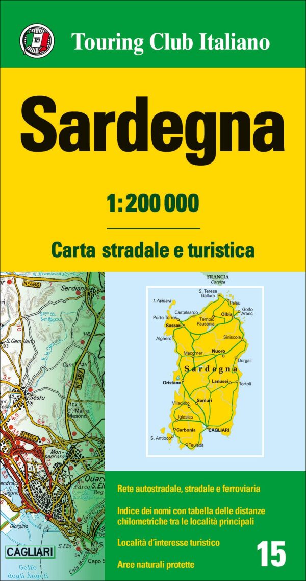 TCI-15  Sardegna (Sardinië) 1:200.000 9788836576418  TCI Italië Wegenkaarten  Landkaarten en wegenkaarten Sardinië