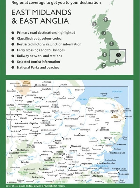 RM-5 East Midlands + East Anglia, wegenkaart 9780319263778  Ordnance Survey Road Map 1:250.000  Landkaarten en wegenkaarten Oost-Engeland