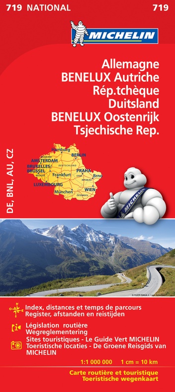 719 Duitsland/Oostenrijk/Benelux/Tsjechië 1:1.000.000 9782067219830  Michelin Michelinkaarten Jaaredities  Landkaarten en wegenkaarten Duitsland