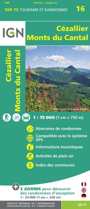 TSQ-16 Cézallier, Monts du Cantal | IGN overzichts- en wandelkaart 9782758535843  IGN TOP 75  Fietskaarten, Wandelkaarten Auvergne