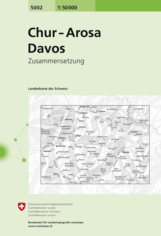 CH5002  Chur - Arosa - Davos [2019] 9783302050027  Bundesamt / Swisstopo Zusammensetzung 50T  Wandelkaarten Graubünden