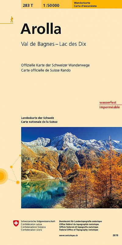 topografische wandelkaart 283T  Arolla [2019] 9783302302836  Bundesamt / Swisstopo T-serie 1:50.000  Wandelkaarten Unterwallis