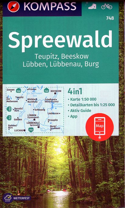 Kompass wandelkaart KP-748 Spreewald 9783990449264  Kompass Wandelkaarten Kompass Brandenburg / S.Anhalt  Wandelkaarten Brandenburg & Sachsen-Anhalt