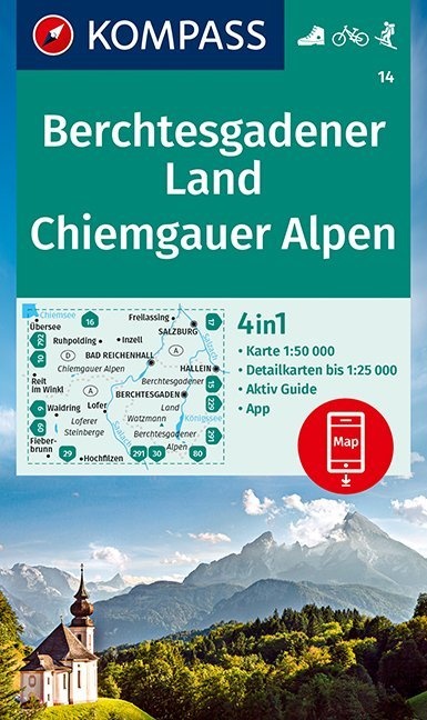 wandelkaart KP-14  Berchtesgadener Land Chiemgau | Kompass 9783990448403  Kompass Wandelkaarten Kompass Oberbayern  Wandelkaarten Beierse Alpen