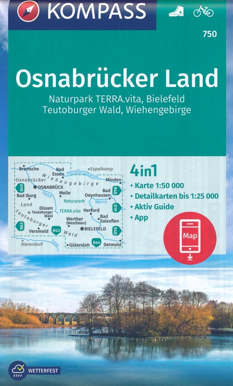 wandelkaart KP-750  Osnabrücker Land, Wiehengebirge 1:50.000 | Kompass 9783990449196  Kompass Wandelkaarten Kompass Nordrhein-Westfalen  Wandelkaarten Sauerland