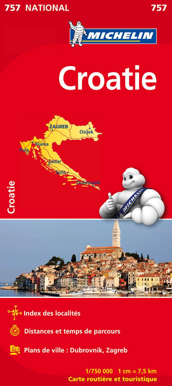 Michelin wegenkaart 757  Kroatië 1:750.000 9782067173057  Michelin   Landkaarten en wegenkaarten Kroatië