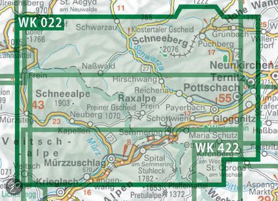 WK-022  Semmering - Rax - Schneeberg wandelkaart 1:50.000 9783850847032  Freytag & Berndt WK 1:50.000  Wandelkaarten Oberösterreich, Niederösterreich, Burgenland