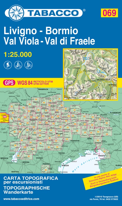 TAB-069  Livigno, Bormio | Tabacco wandelkaart 9788883151156  Tabacco Tabacco 1:25.000  Wandelkaarten Zuid-Tirol, Dolomieten