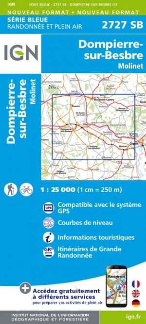 wandelkaart 2727-SB  Dompierre-sur-Besbre, Molinet 1:25.000 9782758541615  IGN IGN 25 Auvergne  Wandelkaarten Auvergne, Bourgogne