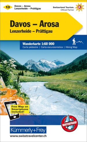 KFW-13  Davos, Arosa, Prättigau | wandelkaart / overzichtskaart 9783259022139  Kümmerly & Frey KFW 1:60.000  Wandelkaarten Graubünden