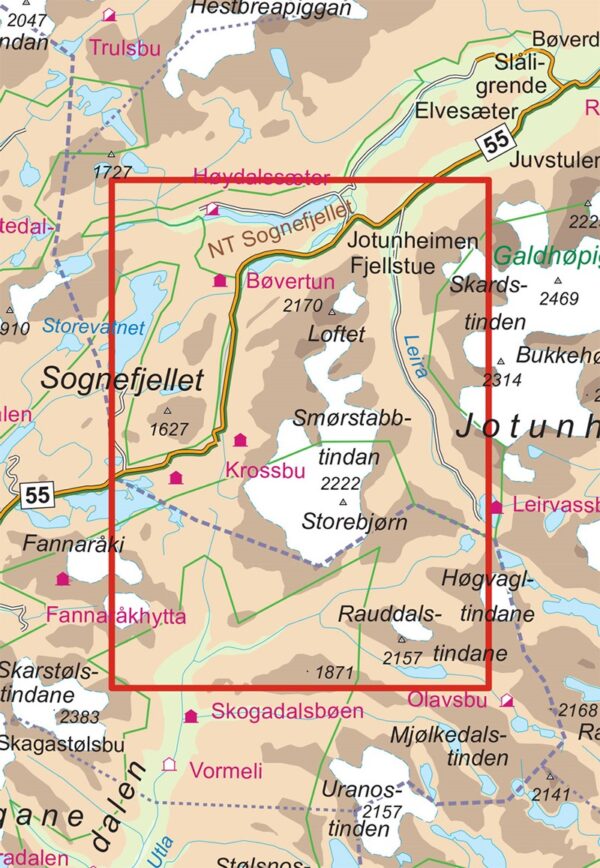 DNT-2759  Smørstabbtindan wandelkaart 1:25.000 * 7046660027592  Nordeca Turkart Norge  Wandelkaarten Zuid-Noorwegen