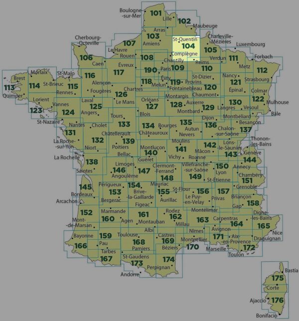 SV-104  Reims, St-Quentin | omgevingskaart / fietskaart 1:100.000 9782758540762  IGN Série Verte 1:100.000  Fietskaarten, Landkaarten en wegenkaarten Champagne, Franse Ardennen