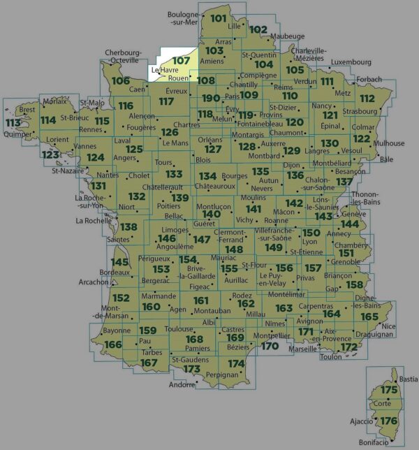 SV-107  Rouen, Le Havre | omgevingskaart / fietskaart 1:100.000 9782758540786  IGN Série Verte 1:100.000  Fietskaarten, Landkaarten en wegenkaarten Normandië